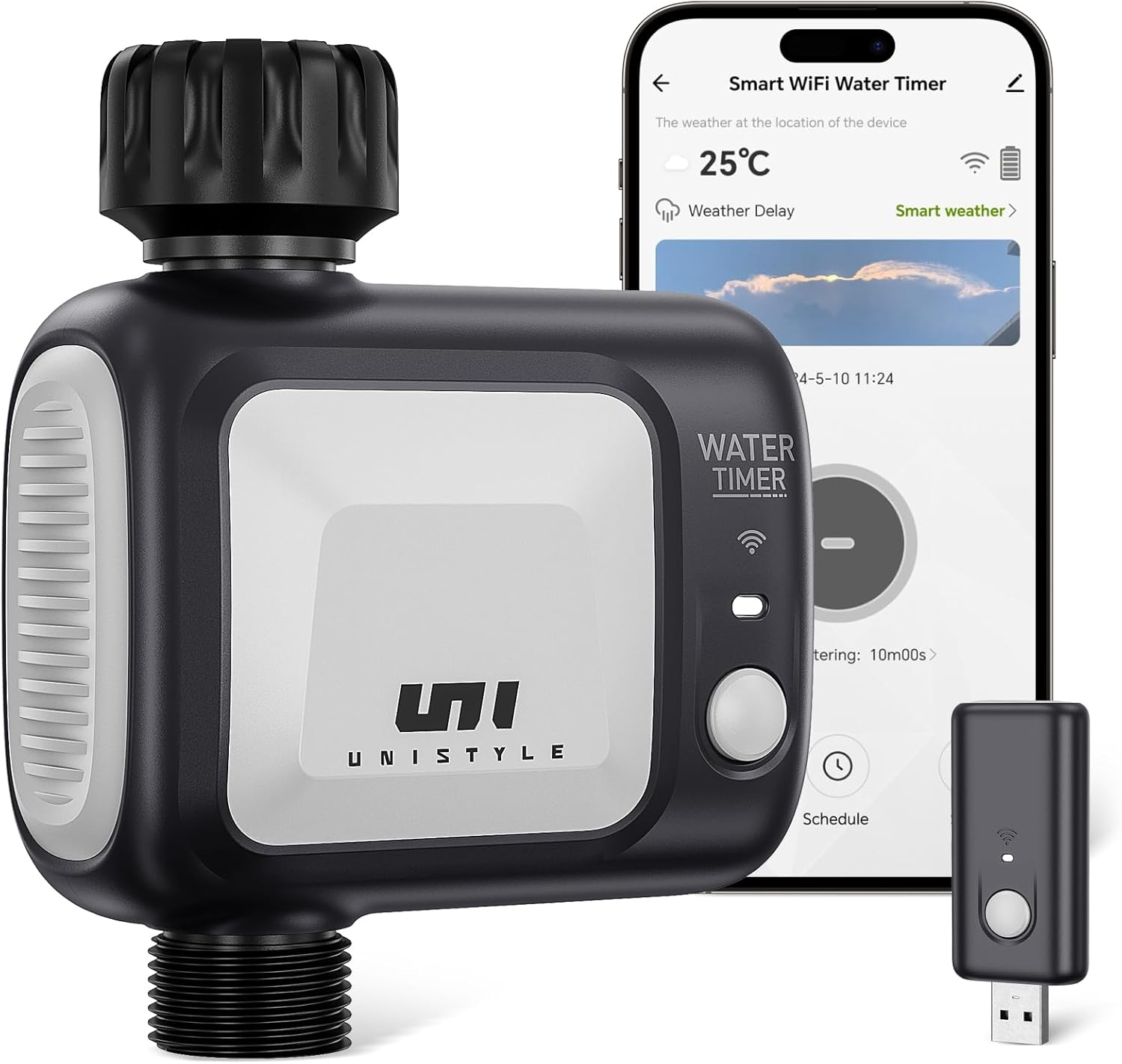 WiFi Sprinkler Timer, Unistyle Programmable Smart Water Timers, WiFi Irrigation Controller with Rain Delay, Auto Mode Manual Mode, Outdoor Hose Timer for Patio Lawns, Yards and Garden