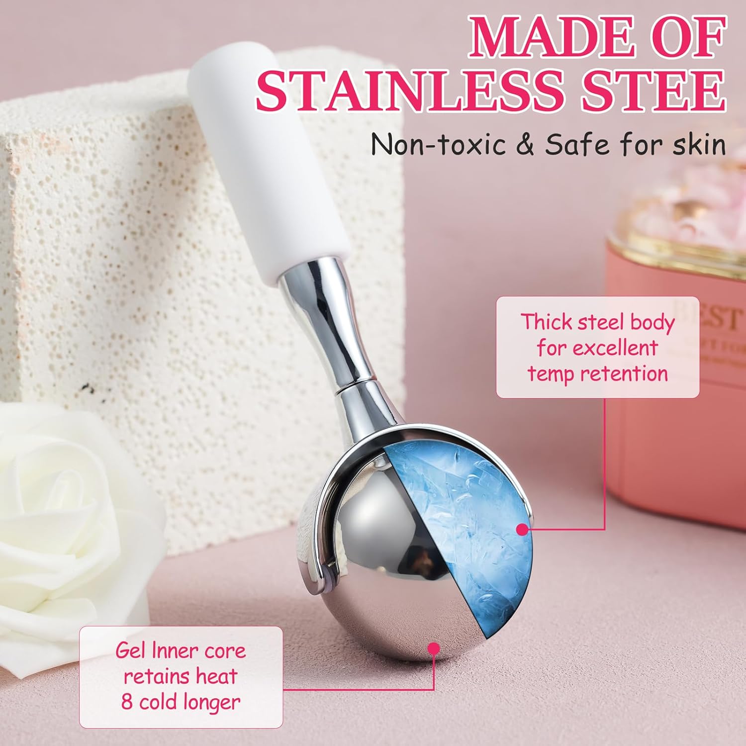 Cryo Sticks for Face-360 Rotating Unbreakable Steel Ice Globes, Cold Massage Roller Ball -Facial Skin Care Tools for Women, Ice Globes for Face and Eyes-Face Ice Roller-Ice Roller for Face - Image 4