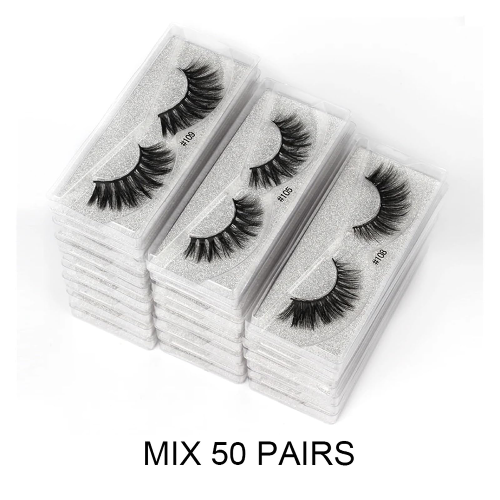 UAMOU Unordentliche Wimpern 3D-Nerzwimpern Nerzwimpern Natürliche weiche Cilios Falsche Wimpern Make-up falsche Wimpern in großen Mengen Cheerfully (Color : 50 PAIRS SILVER)