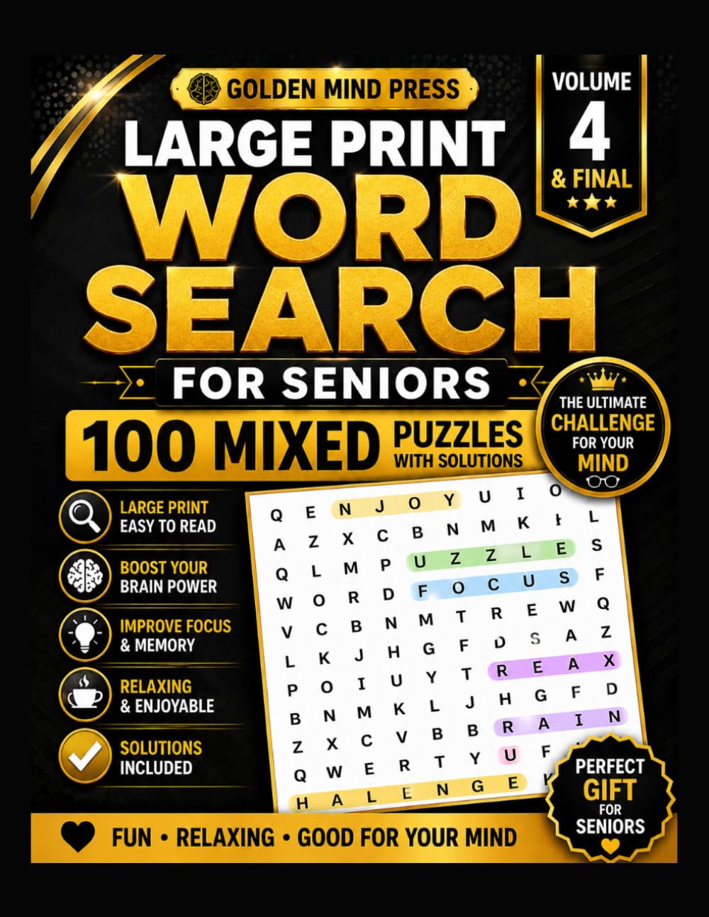 Large Print Word Search for Seniors: 100 Mixed Difficulty Word Search Puzzles with Solutions — Volume 4