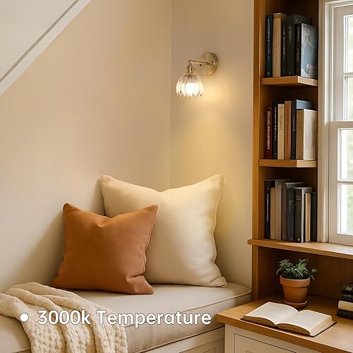 Miniatura 8 de Aplique de pared vintage a pilas con bonita pantalla de cristal transparente de tulipán transparente, luz de pared inalámbrica recargable con