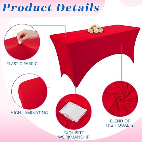 Miniatura 4 de Preboun Mantel rectangular ajustable de elastano de 6 pies, 6 piezas, lavable y resistente a las arrugas, manteles de elastano de 6 pies para