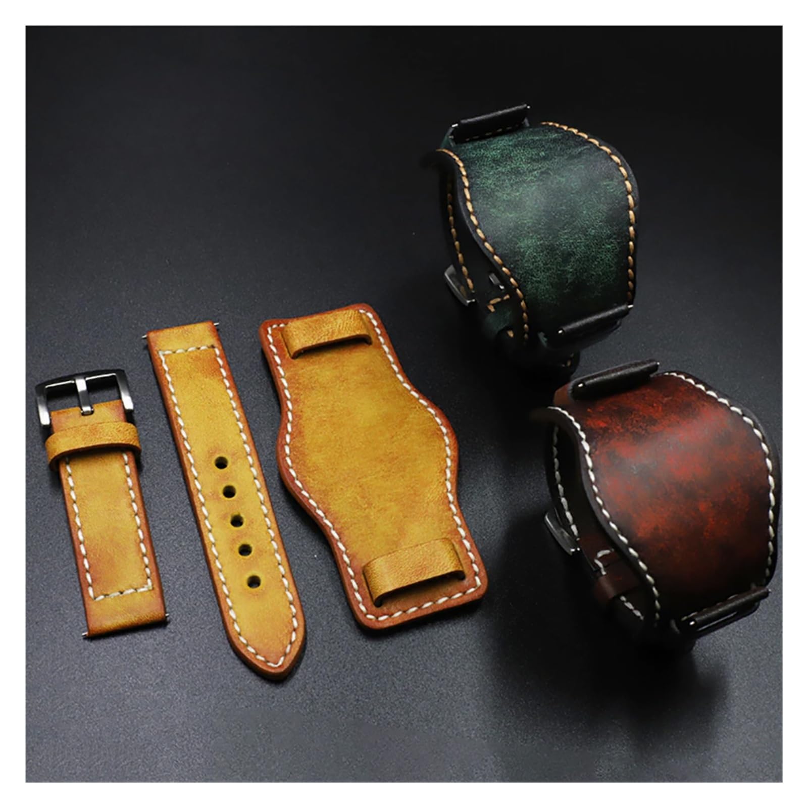 Pasek do smartwatcha ze skóry bydlęcej dla mężczyzn, ręcznie robiony pasek w stylu vintage 18 mm do 24 mm, antyalergiczna bransoletka BUND