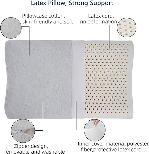 Miniatura 3 de Almohadas de látex natural para adultos, almohada cervical gruesa para dormir de lado y espalda, almohada ortopédica ergonómica para aliviar el