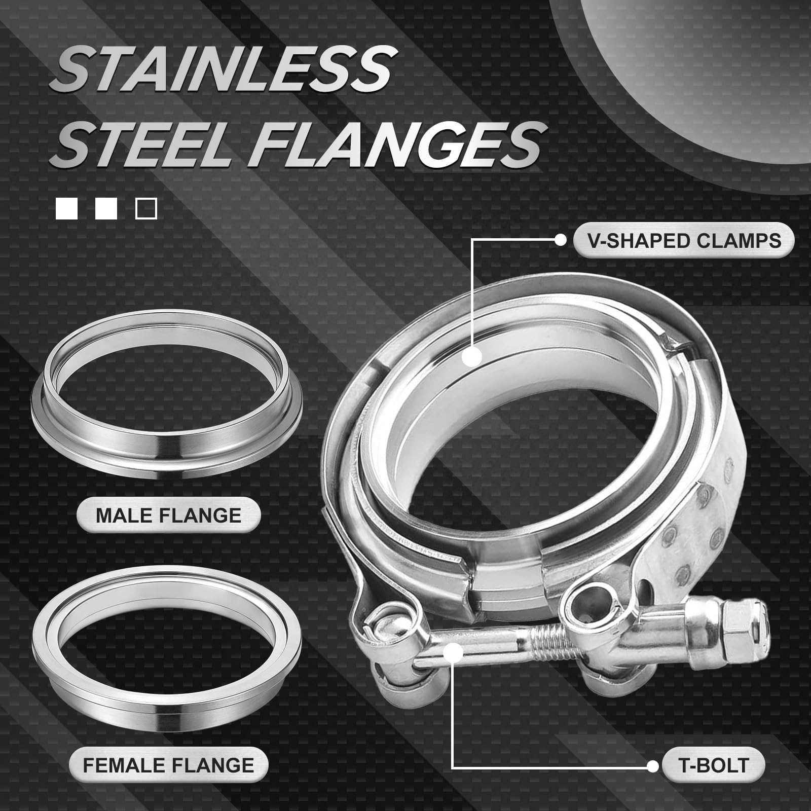 V-Band-Klemme, Edelstahl, 6,3 cm, Flansch-Set, 2 Stück Universal-Klemmen, perfekt für Turbo-Fallrohr.
