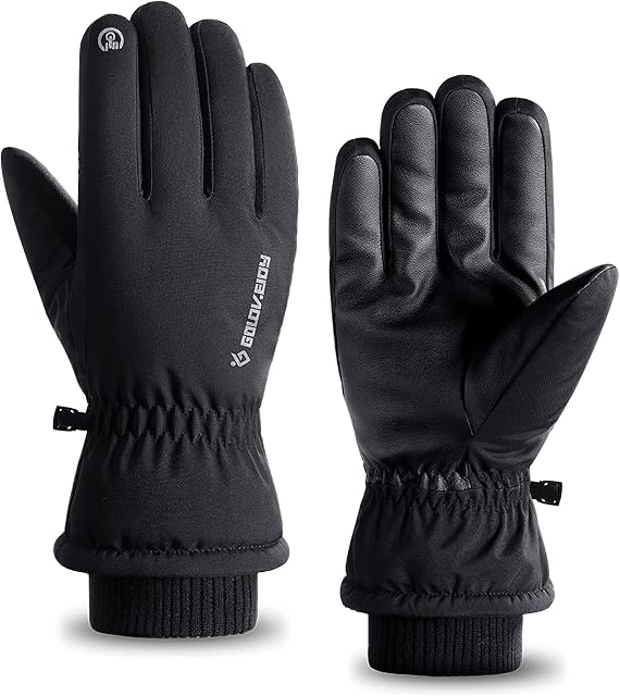 TAGVO Winter Touchscreen Ski Gloves, Windproof and Water Resistant Thermal Fleece Leather Gloves for Men and Women Running Climbing Hiking Outdoor Sports