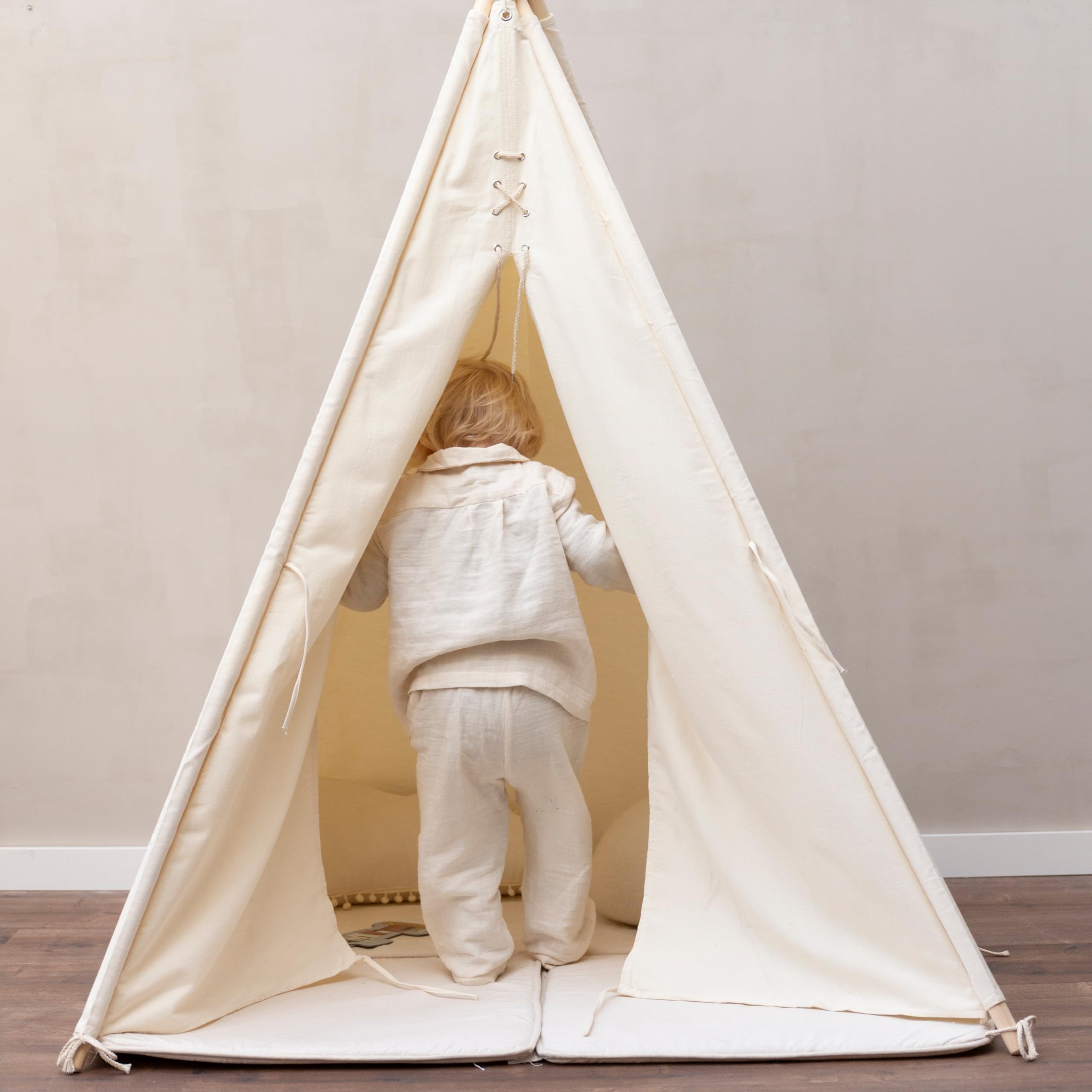 Tipi Tent Kinderen - Montessori Speel Tent - Natuurlijke Materialen Inclusief Mat En Kussens Lichtroze