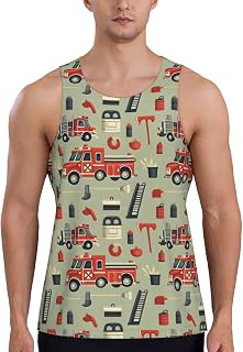 Fire Truck Elevator Tools Print Mens Tank Top, Running Workout Tank Top Gym Muscle Sleeveless Shirts for Men