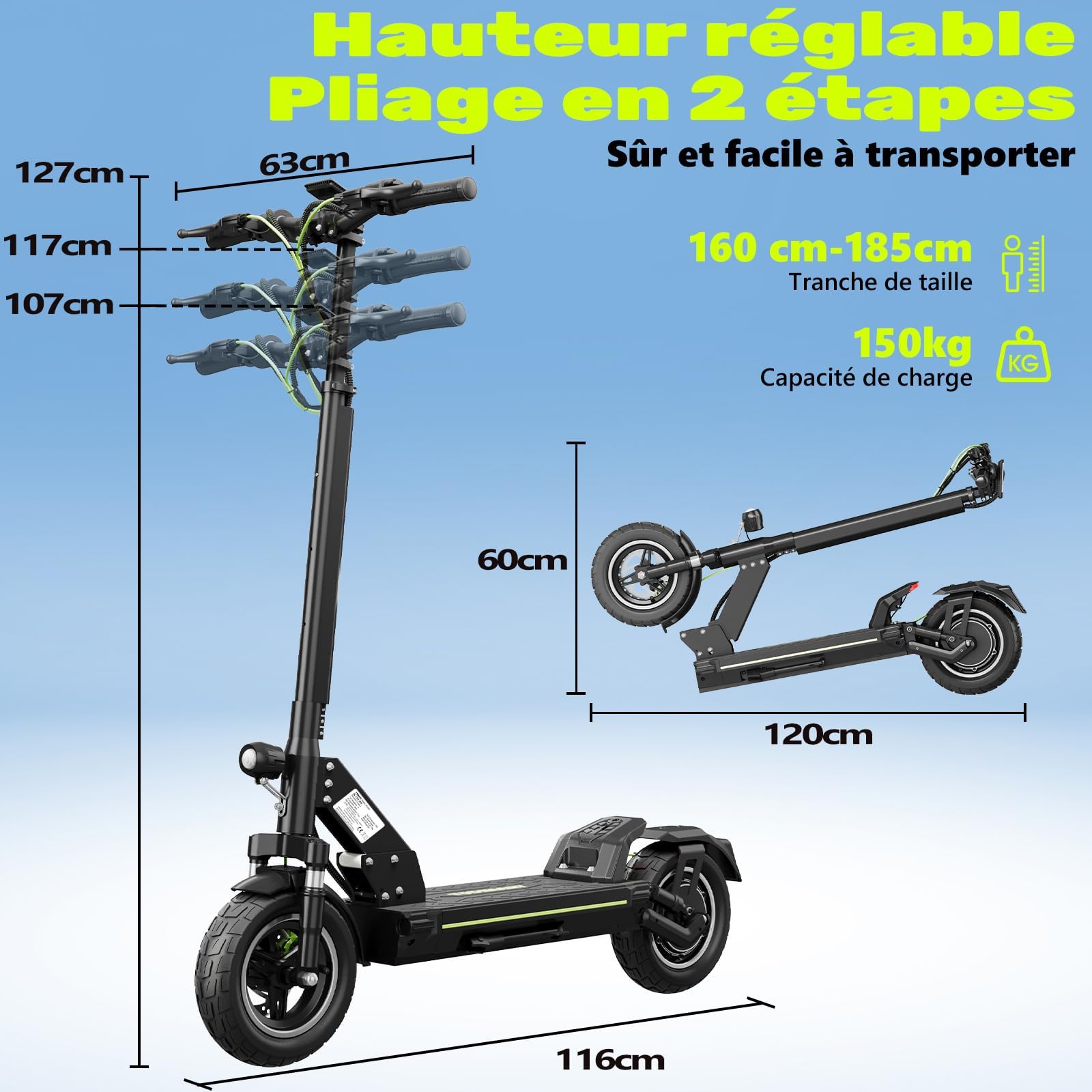 TODIMART Trottinette Électrique Adulte Puissante Antivol Autonomie 80KM | Moteur 1000W/2000W, Batterie 48V (13Ah/18,2Ah), Tout-terrain, Double Suspension, Scooter Electrique Adulte