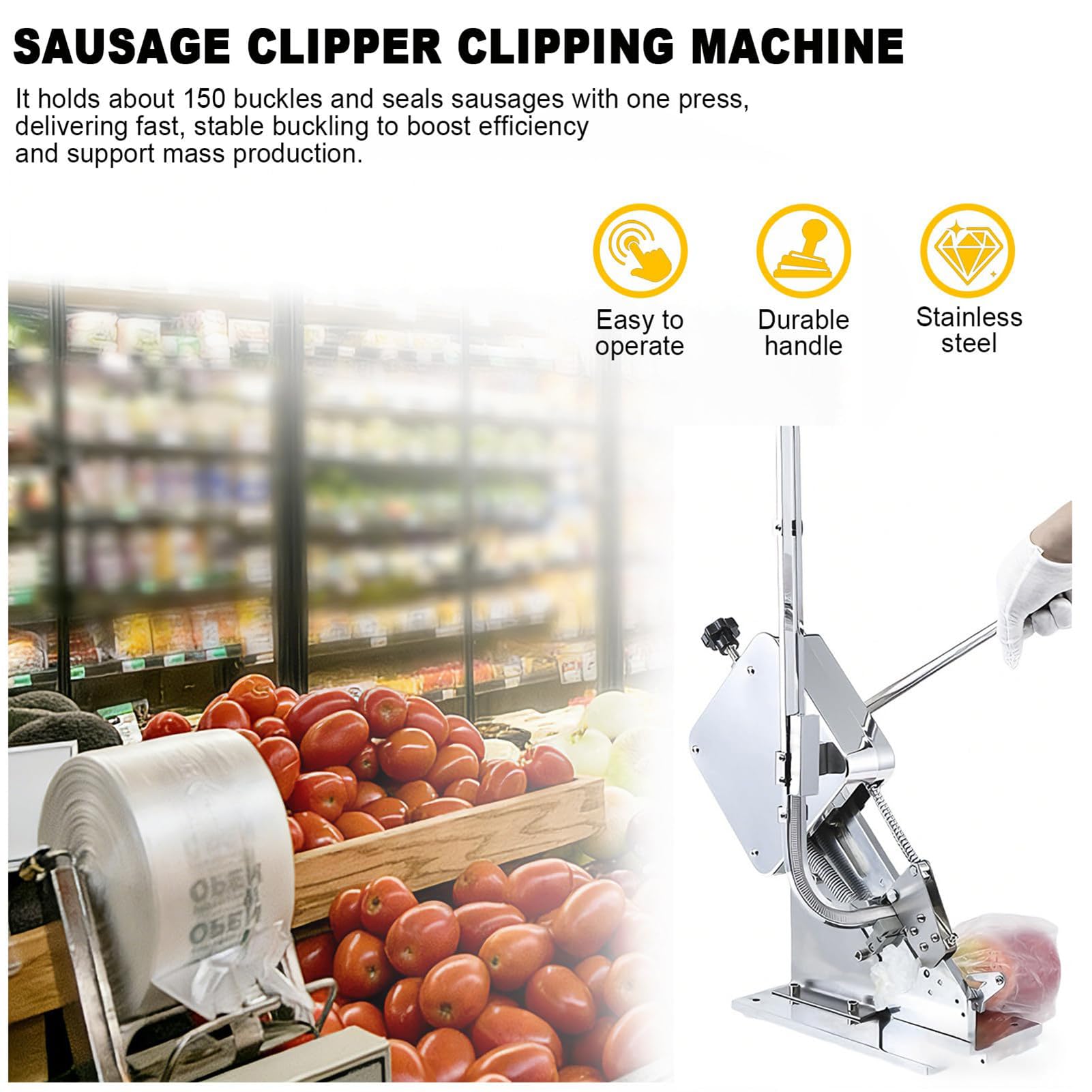 Macchina manuale di sigillamento a forma di U, dispositivo di ritaglio di salsiccia, per fabbriche di trasformazione alimentare, 4000 clip gratuite, per sacchetti di plastica per imballaggi di frutta
