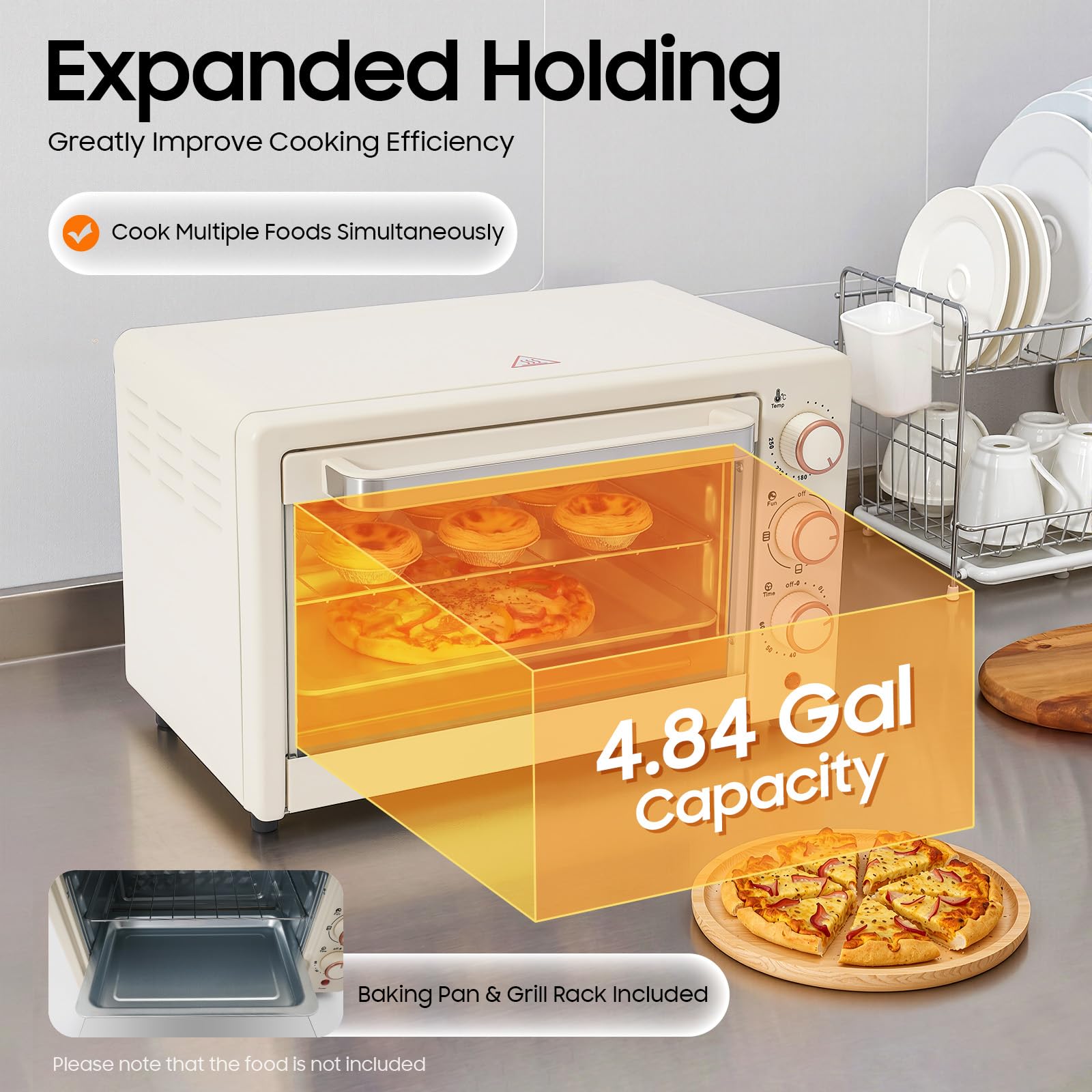 Mini Backofen & 22L Minibackofen Temperatur und Zeit Einstellbar mit Grillpfanne & Grillrost, 1000W Elektrobackofen Klein Pizza für Pizza, Gegrilltes Fleisch, Steak (42x25x37 cm)