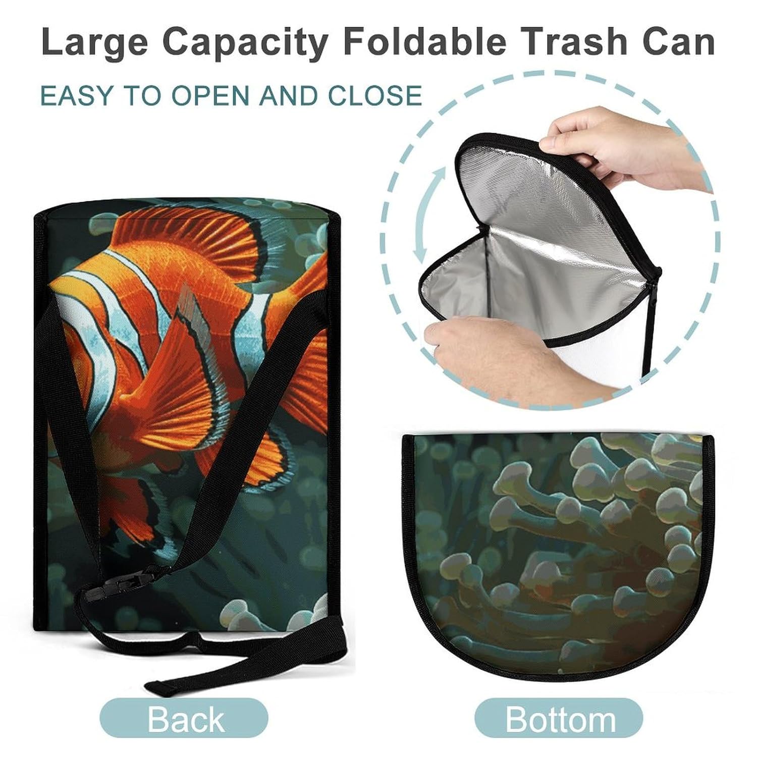 Hanging Car Trash Bag Fish Background Printed Car Garbage Storage Bag Leakproof Car Trash Can Portable Garbage Storage Bags