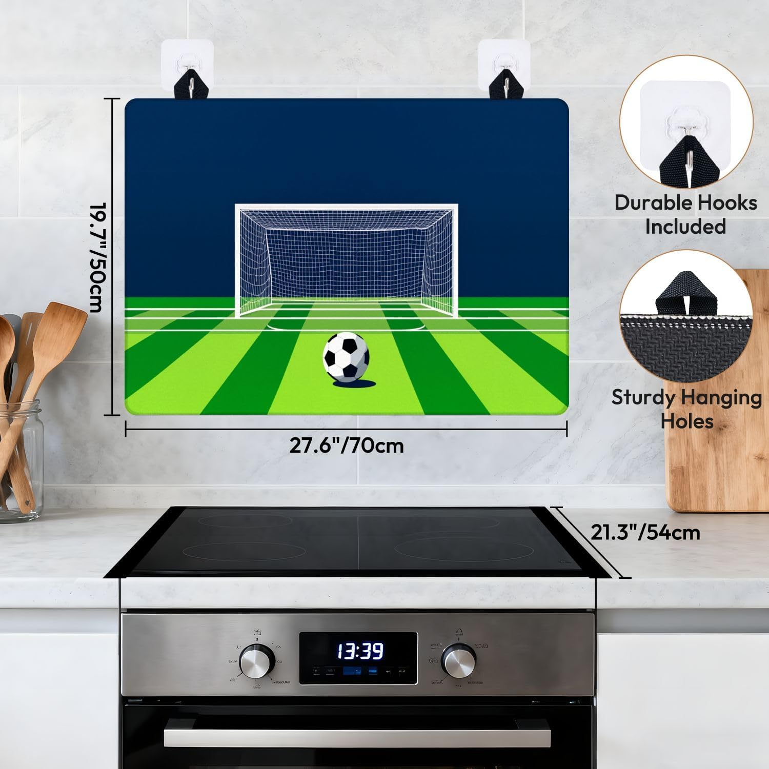 Stove Top Covers for Electric Stove Minimalistic Soccer Goal Ball Green Field Glass Cooktop Burner Covers Heat Resistant Protector Kitchen Decor Keep Stove Clean 28''x20''