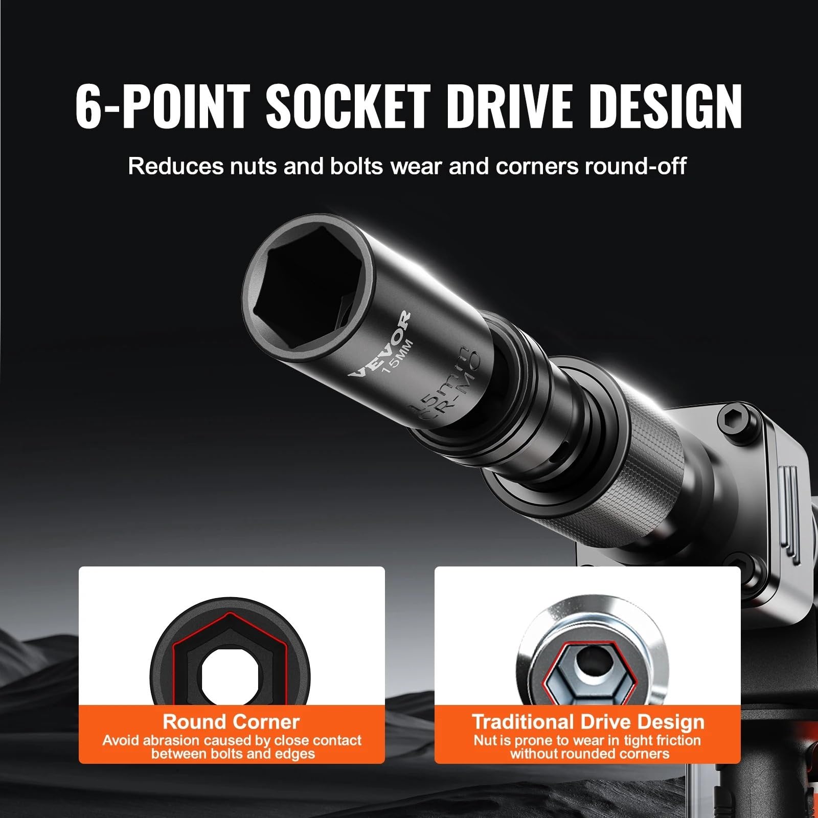 Zestaw nasadek udarowych obrotowych 360 stopni 3/8 "głębokie uniwersalne metryczne 10-19mm 6-punktowa stal Zestaw przedłużek