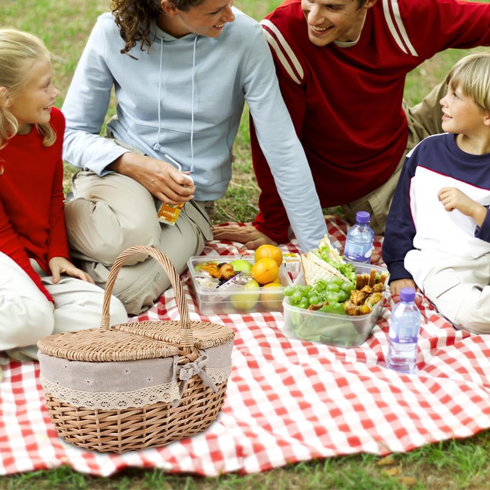 Picnic Basket, Outdoor Carrier, Removable Liner, Rustic Woven Wicker Basket for Great Picnics, or as A Home Decoration