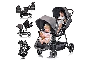 Baby Stroller, Single-to-Double Convertible, Lightweight Twins Stroller
