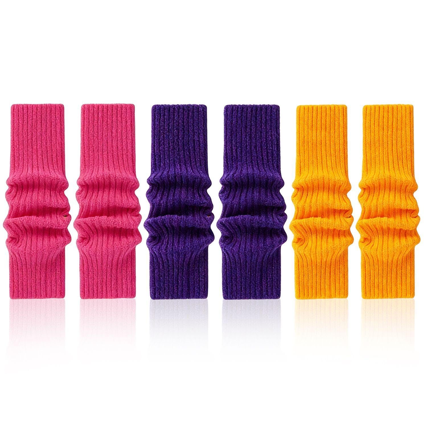 Ubsiuh Unisex Kids Purple 3 Pairs Of Bright Color Leggings, Elastic Warm Socks, Dance Yoga Leggings, Fashion Girls Socks (, Rose Red, Orange).
