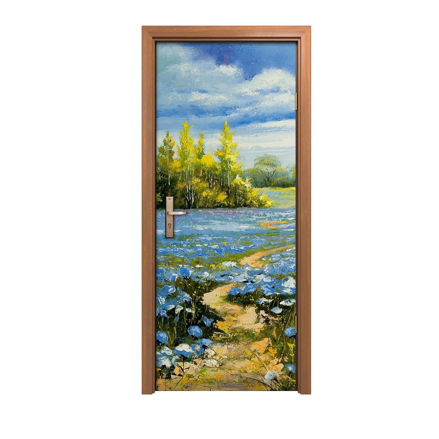 Autocollant de porte 90x200cm Arbres faune trompe l'œil lavable