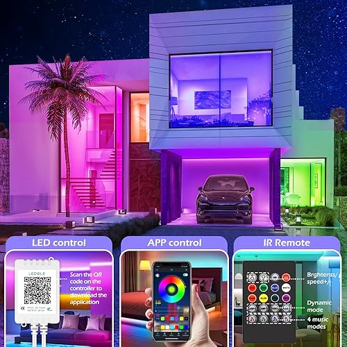 Miniatura 2 de Tira de luces LED de 200 pies, tiras de luz LED inteligentes largas con sincronización de música 5050 RGB que cambian de color, aplicación