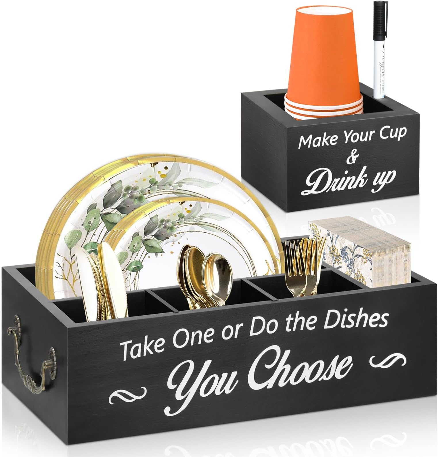 Paper Plate Holders Set, Paper Plate Dispenser with Large