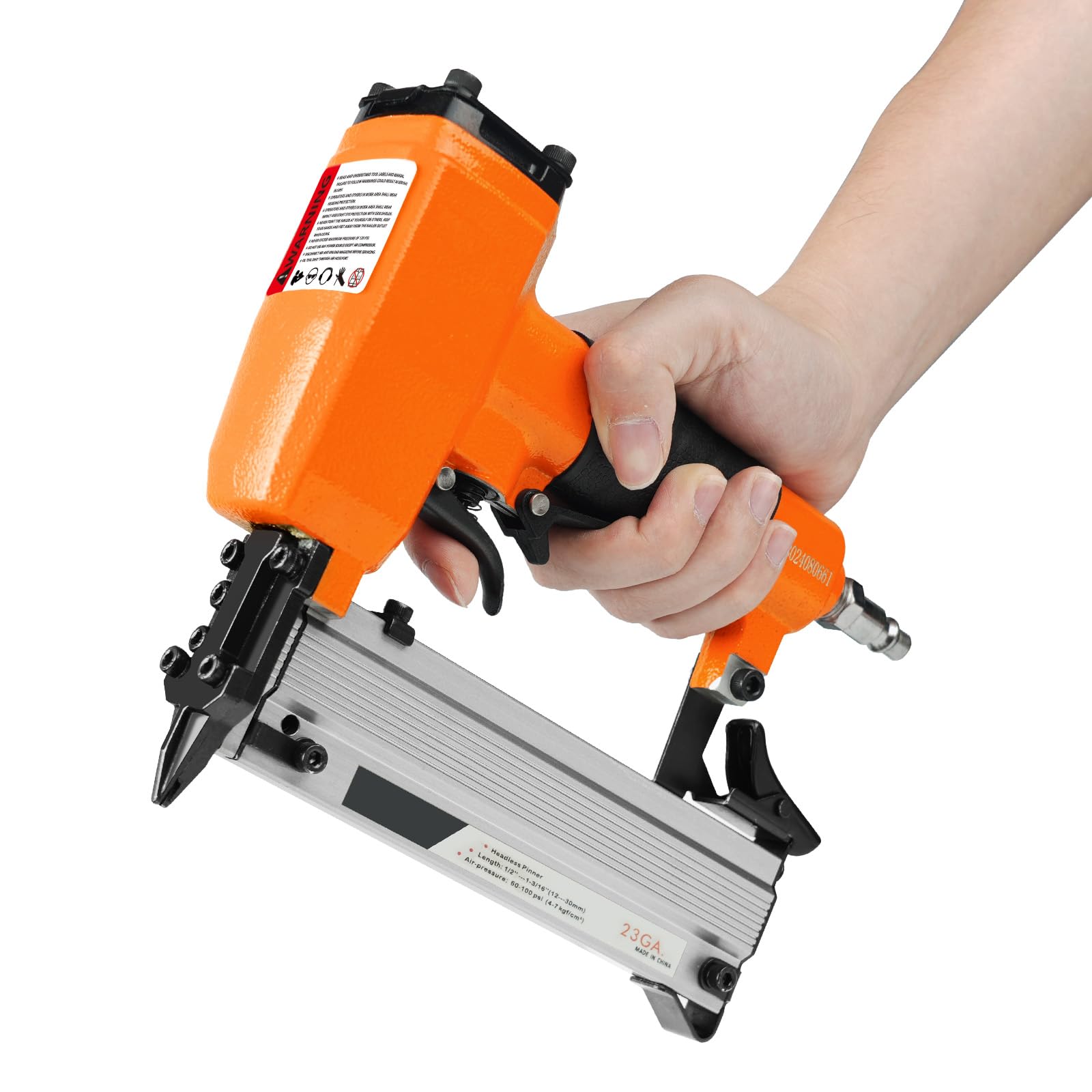 Chiodatrice pneumatica senza testa calibro 23 con grilletto di sicurezza, chiodatrice a spillo, compatibile con perni senza testa da 12-30 mm, pistola ad aria per tappezzeria, mobili, fai da te, ecc.