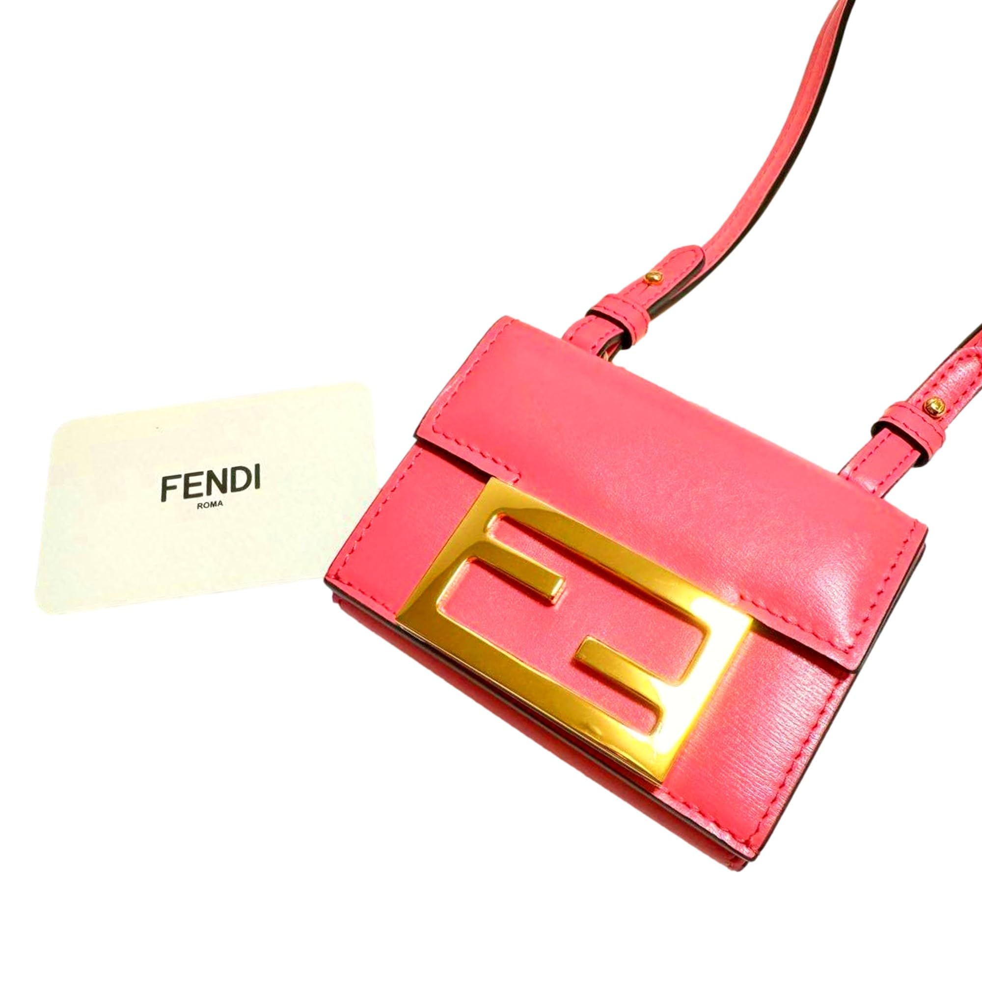 FENDI Micro Baguette - Cartera triple en bandolera de piel rosa Dalia, Rosado, Micro, Fendi Micro Baguette