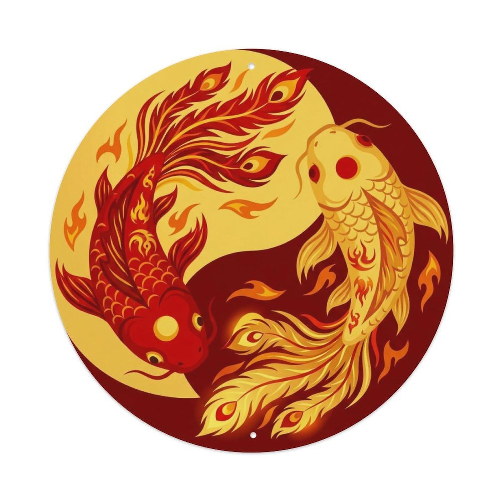 Tai Chi Koi Fish Phoenix Rebirth Renewal Metal Tin Sign
