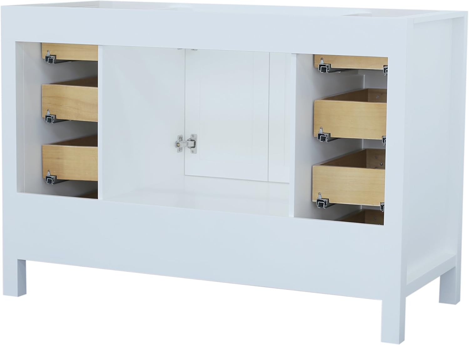 ARIEL Cambridge A049S-BC-WHT 48" Inch Single Solid Wood White Bathroom Vanity Base Cabinet with 2 Soft-Closing Doors and 9 Self-Closing Drawers