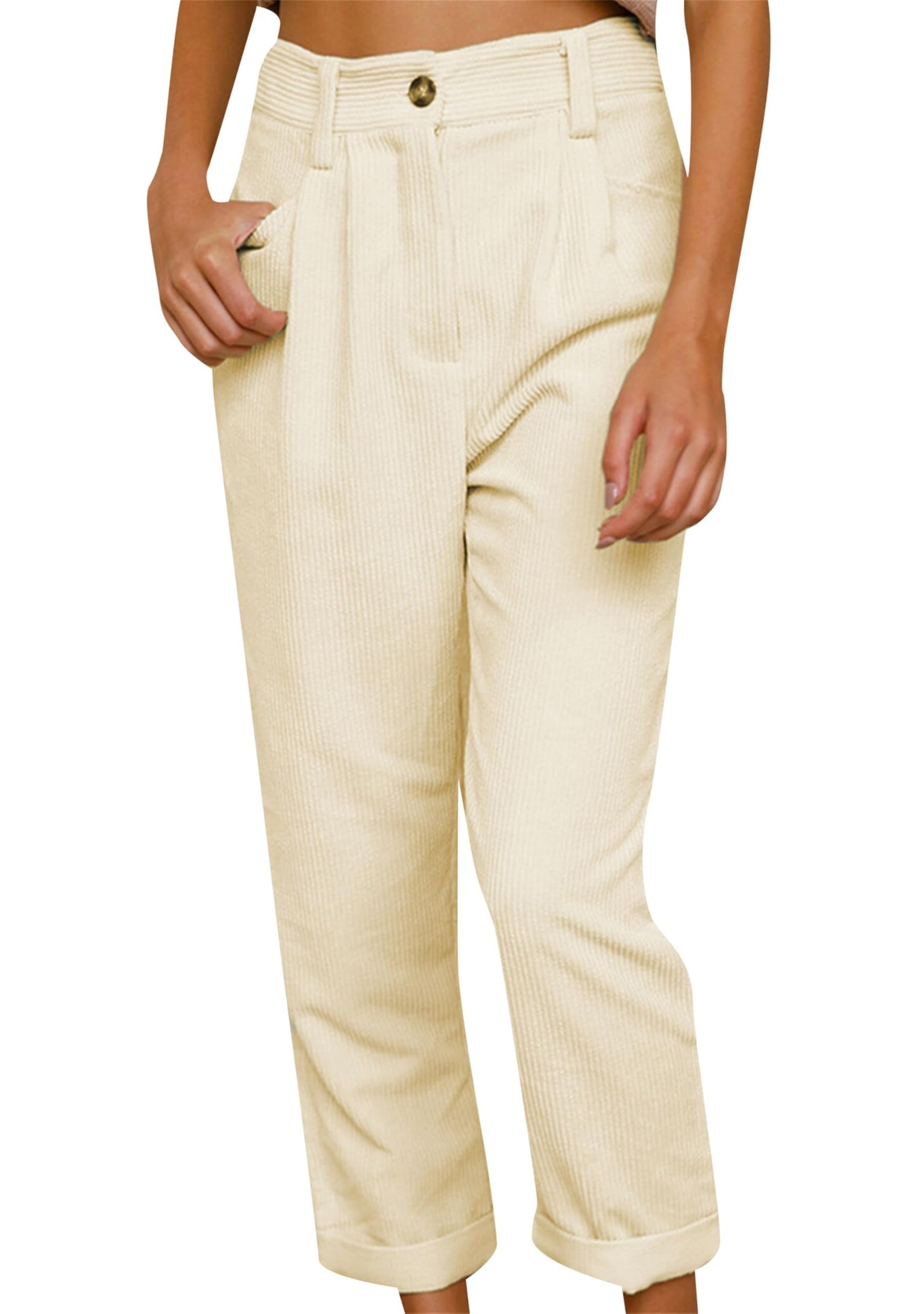 MAYRAIN Womens Straight Leg Solid Color Pants Elastic Waist Classic Stretchy Casual Pants Loose Comfy Trousers