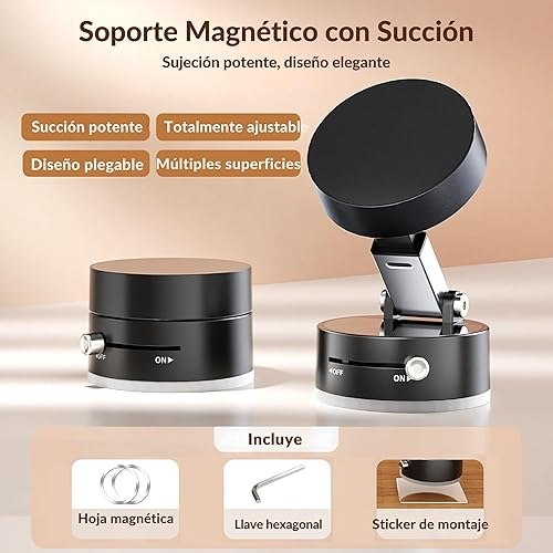 Miniatura 2 de Soporte magnético para teléfono de succión al vacío de 360°, soporte magnético para teléfono de automóvil, soporte para teléfono celular y soportes