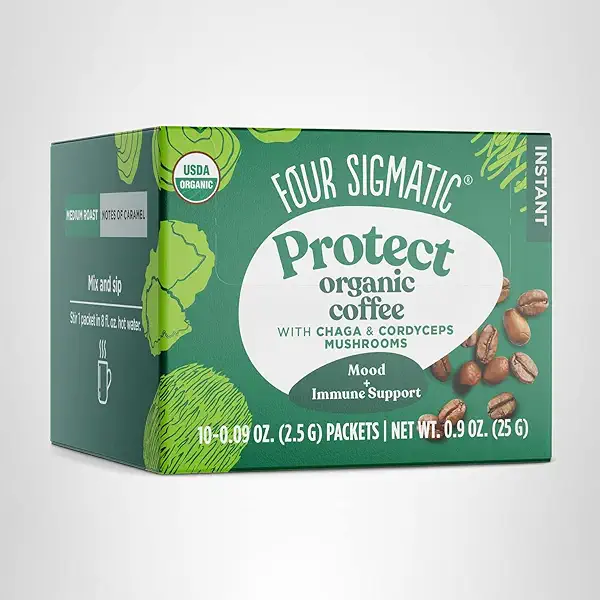 Four Sigmatic Organic Instant Coffee Powder | Mushroom Coffee Instant Mix with Cordyceps, Chaga and Eleuthero for Better Focus and Immune Support | 10 Packets 8