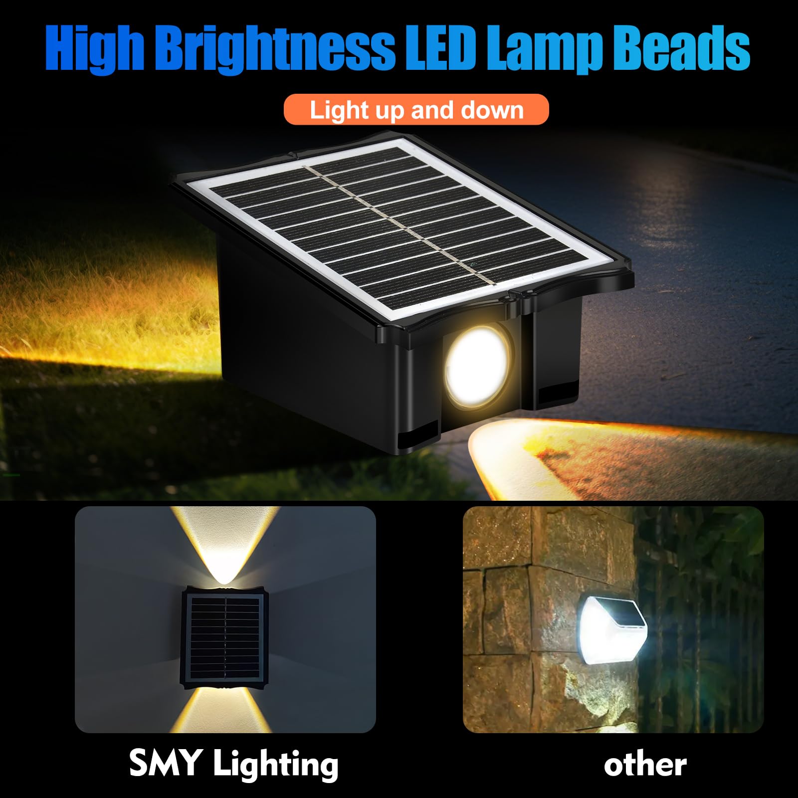 4Pack Solar Fence Lights Outdoor Garden, Up and Down Wall Lights with Auto On/Off, IP65 Waterproof Solar Wall Light - Image 2