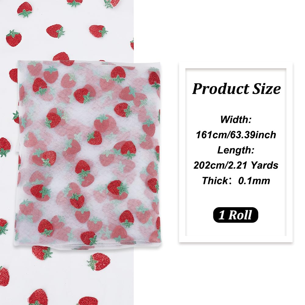 BENECREAT 2.2 Yard/2m Fruit Lace Fabric Strawberry Sequin Mesh Nylon Tulle Mesh Fabric 63inch/161cm Wide for Veils Dress Headdress - Image 2