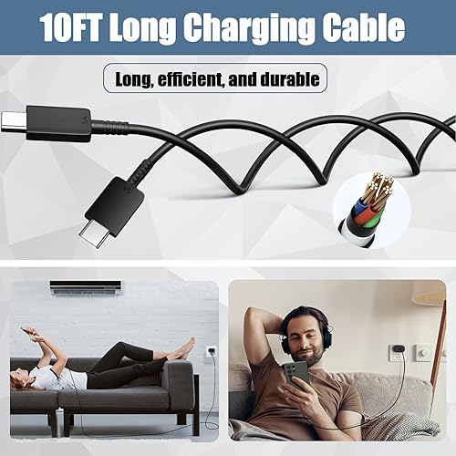 Miniatura 2 de Cargador súper rápido Samsung USB-C de 45 W tipo C, 2 unidades S23 S22 Ultra Charger PDPPS Wall Charging Block & 10 pies Android Phone Charger Cable