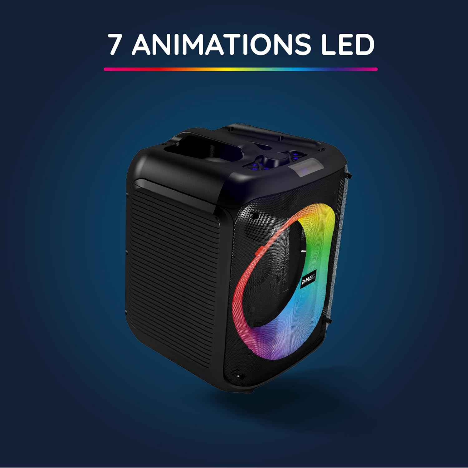 R-MUSIC Party Boost S speaker displaying 7 LED animations