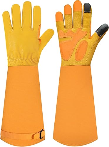 Guantes largos de jardinería para mujeres y hombres Guantes de jardín de poda de rosas a prueba de espinas, guantes de cuero de vaca, los mejores