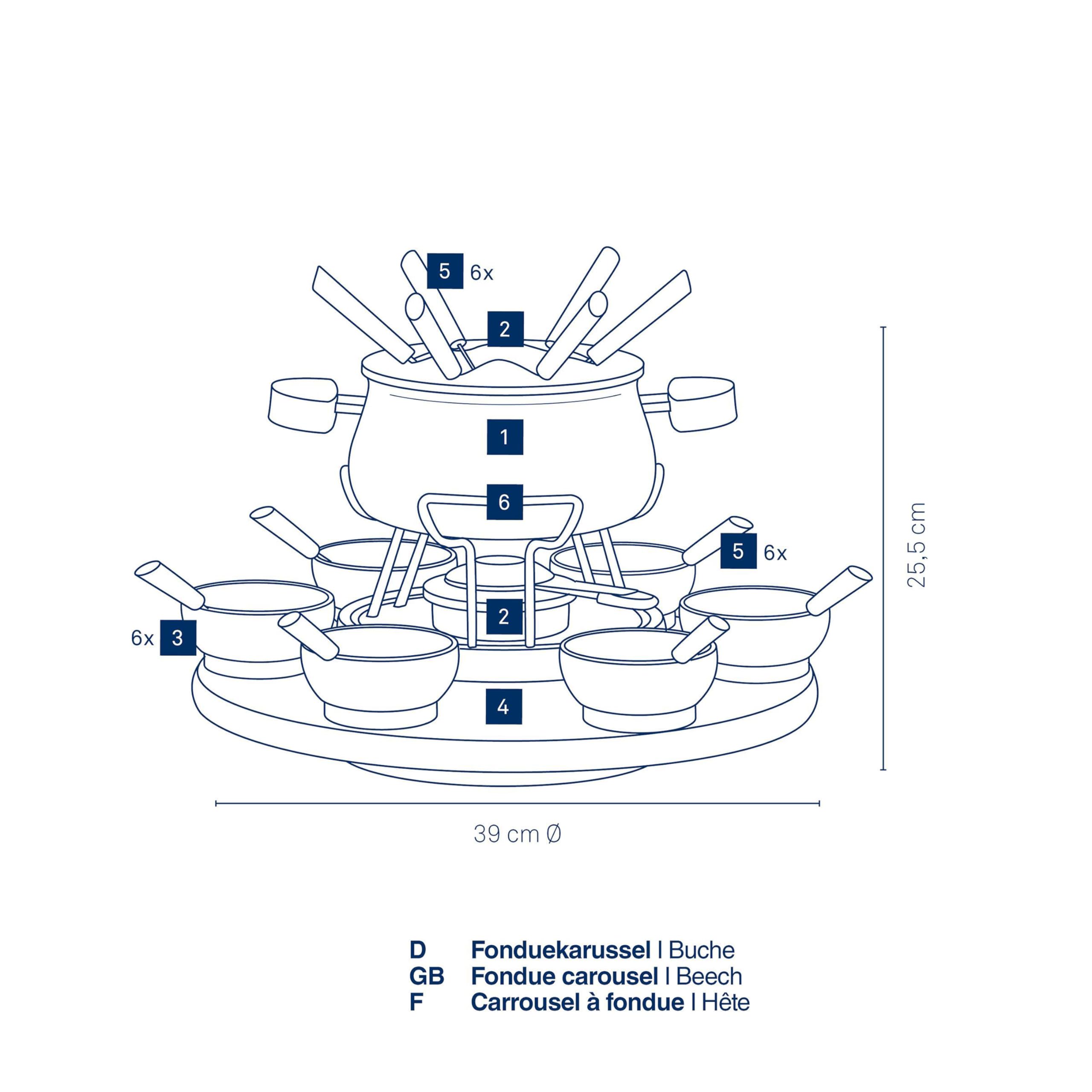 kela Fleischfondue Set 23 teilig, Fondueset für 6 Personen NATURA, Fondue mit drehbarer Holzplatte, Gabeln, Schälchen, Gabelhalter, Brennpastenhalter