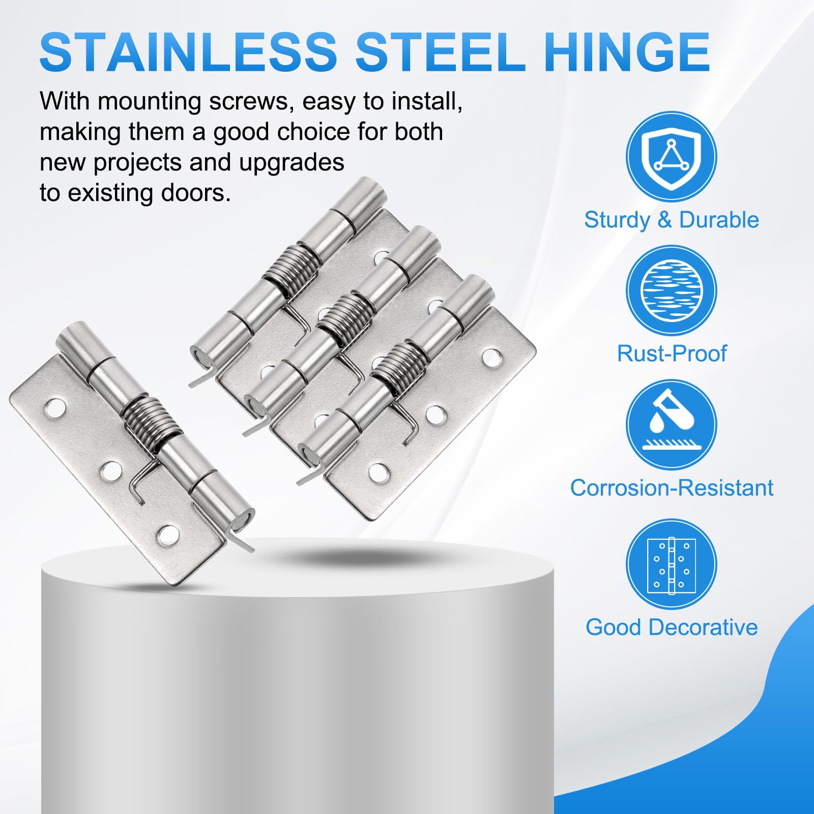 PATIKIL 2 Pcs Spring Loaded Hinges, 2.5" 304 Stainless Steel Self Closing Small Door Hinges with Screws for Cabinet Door - Image 3