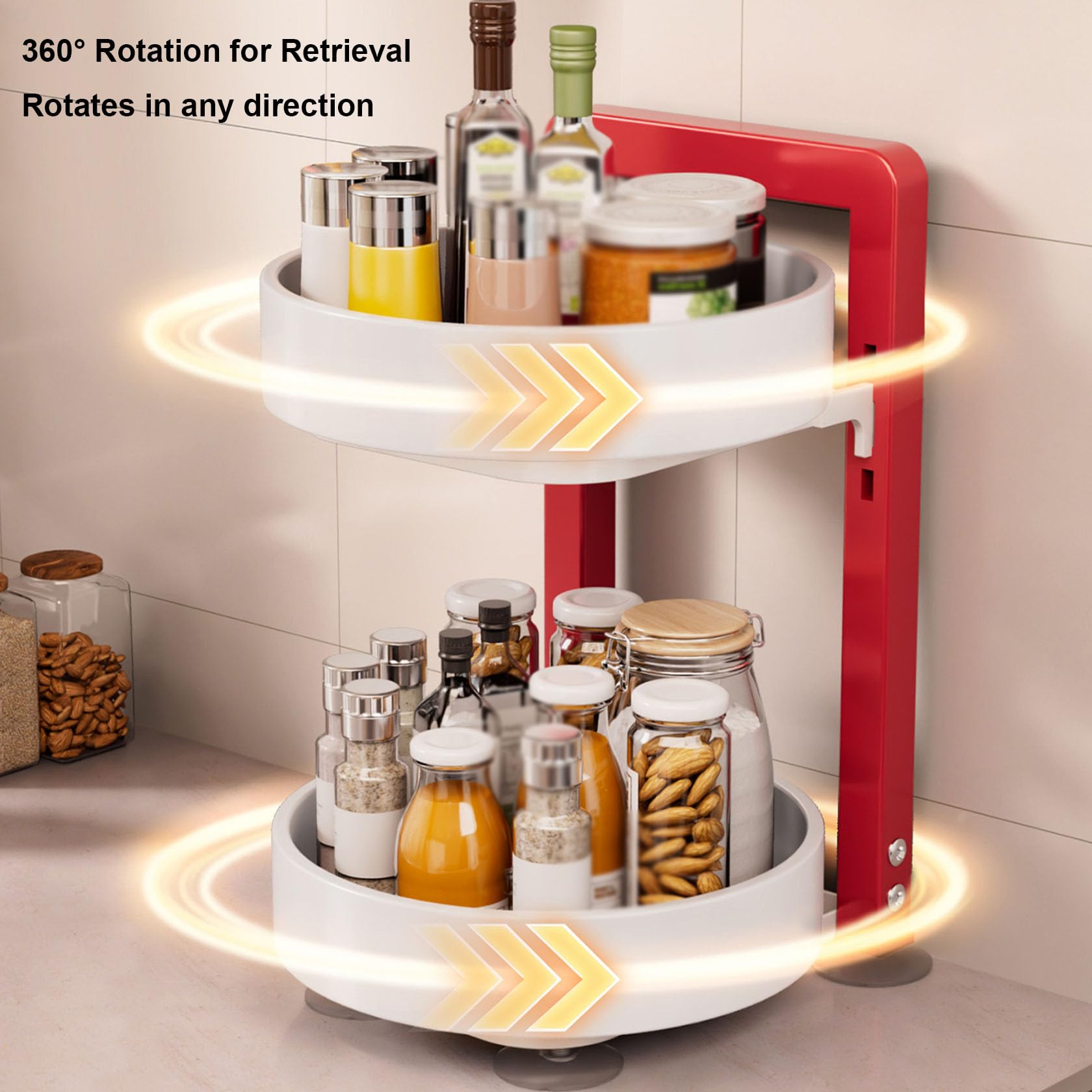 Étagère À Épices Rotative, Plateau Tournant Lazy Susan, Organisateur D'assaisonnements pour La Cuisine,2 layer