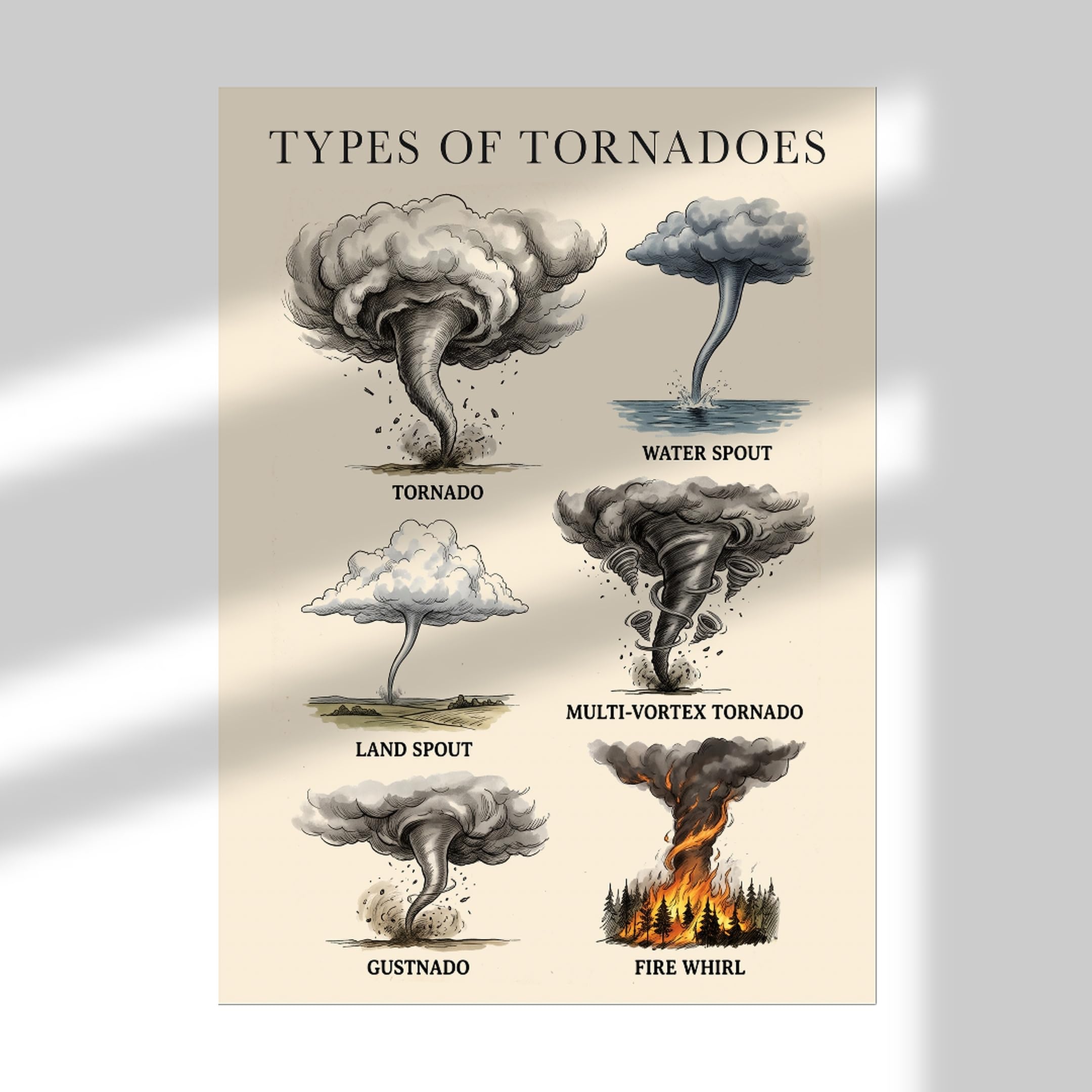 WallBUddy Tornado Arten Wandkunst Druck | Illustrie (50 x 70 cm, Ungerahmt)