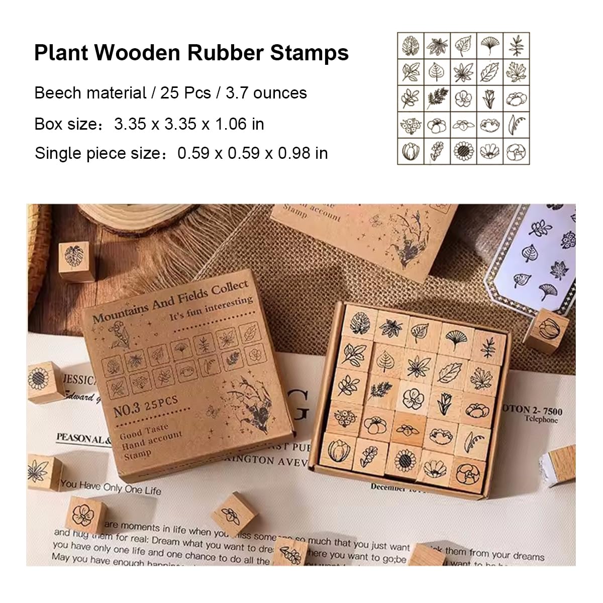Plant Wood Stamps - 25 Leaf Designs -4