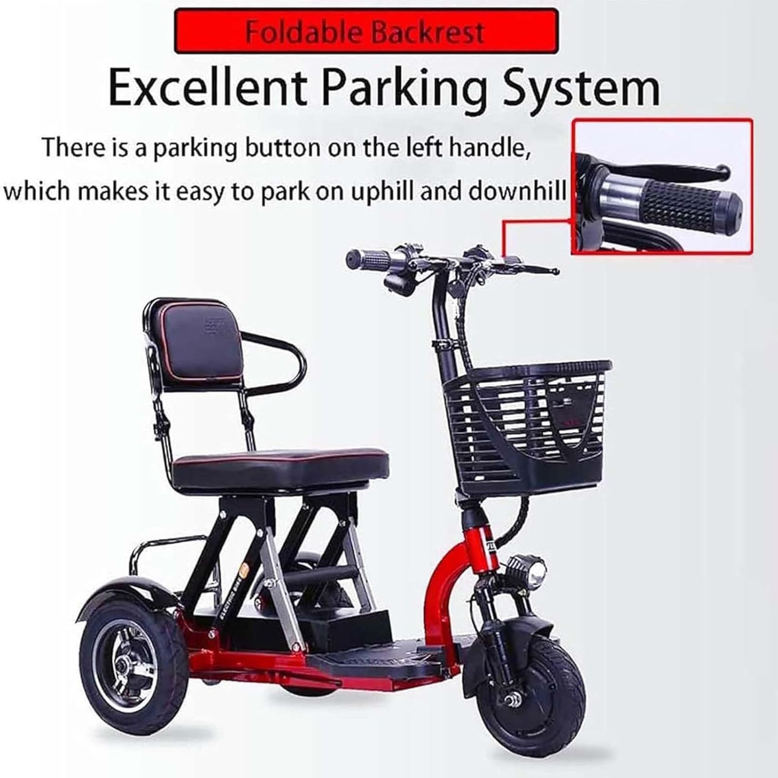 Genérico Scooter De Movilidad Eléctrico para Personas Mayores Plegable De 3 Ruedas con Asiento para Pasajero Incluye Cargador, Cesta Scooter De 3 Ruedas,001,1