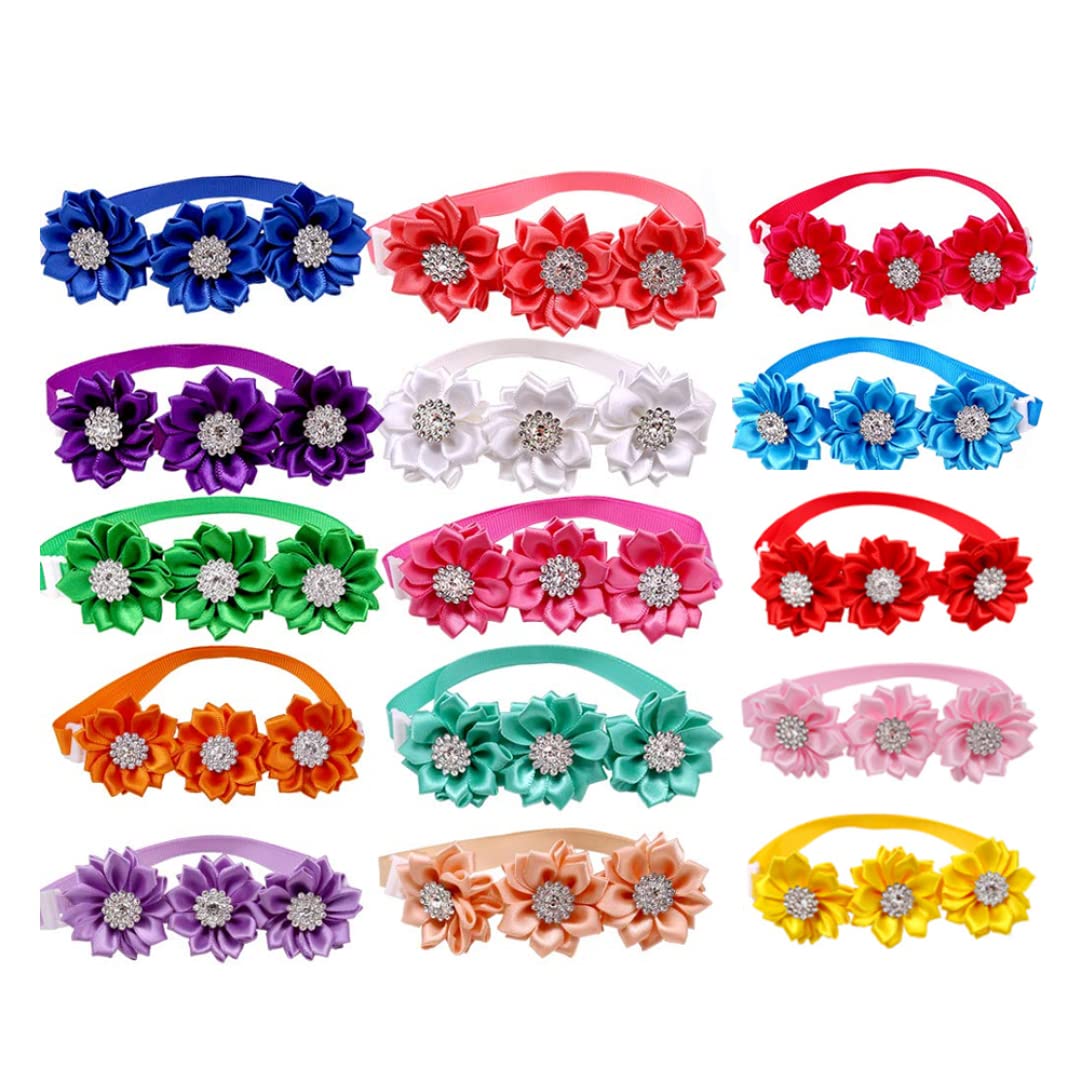 Dogs Adjustable Collar,Bow Tie for Dogs Dog Bow Tie Collar Dog Bow Tie,Flowers Collar Bows Puppies Cats Accessories for Costume Birthday,Wedding Festival Random Color 15PCS