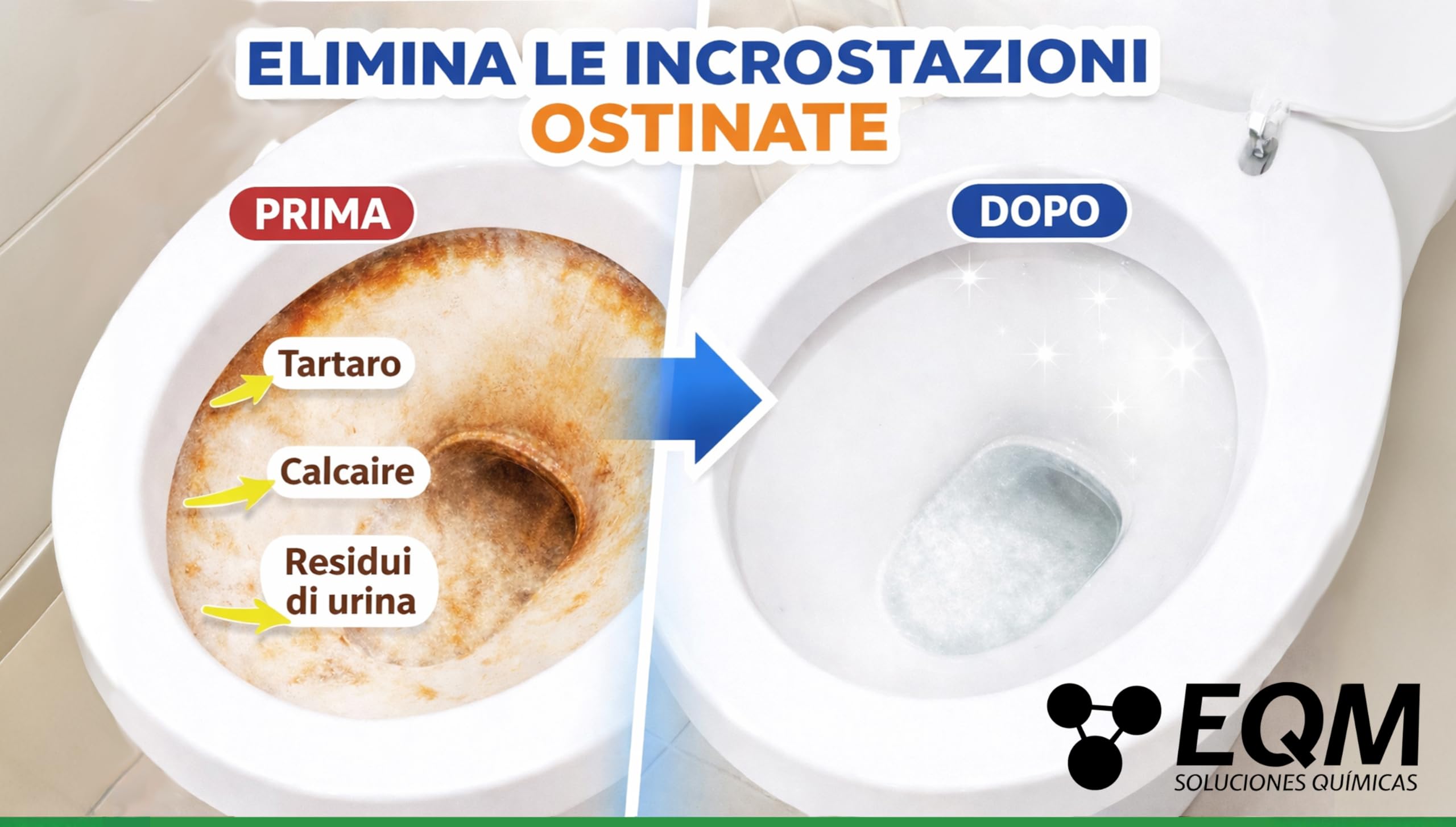 EQM Disincrostante WC Acido 1 L - Anticalcare Potente - Rimuove Calcare Ostinato e Ruggine - Detergente Professionale per Sanitari - Formula ad Alta Prestazione