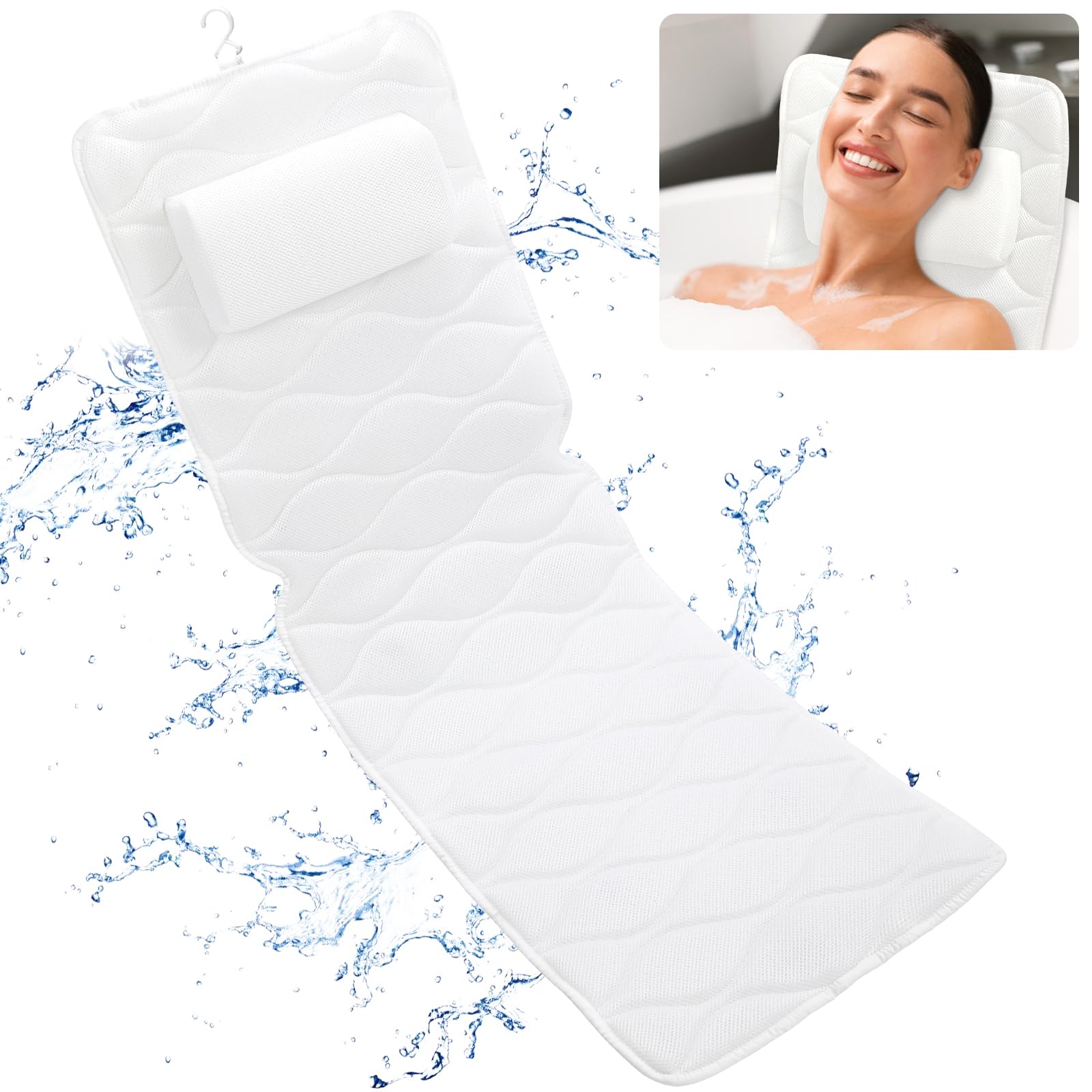 Ganzkörper Badewannenkissen Mit Saugnäpfen – Extra Dick, Wasserdurchlässig, Für Kopf & Nacken, Inkl. Aufhängehaken