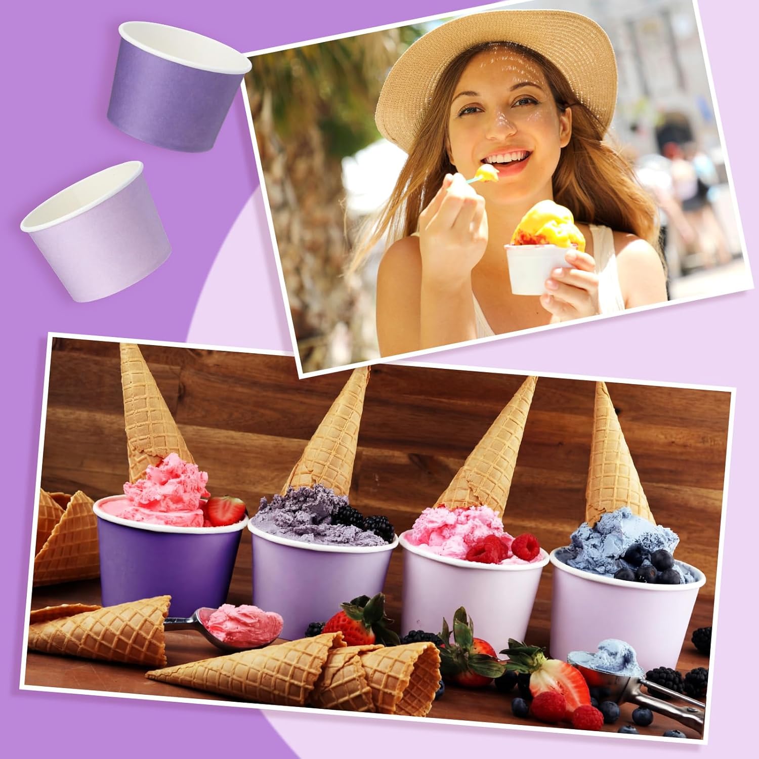 Nuenen 300 Pcs 300 Pcs 8 oz Easter Ice Cream Paper Cups Bulk Disposable Dessert Cups Solid Color Paper Dessert Bowls for Snack Sundae Spring Party Favors Ice Cream Bar Supplies (Purple Gradient)