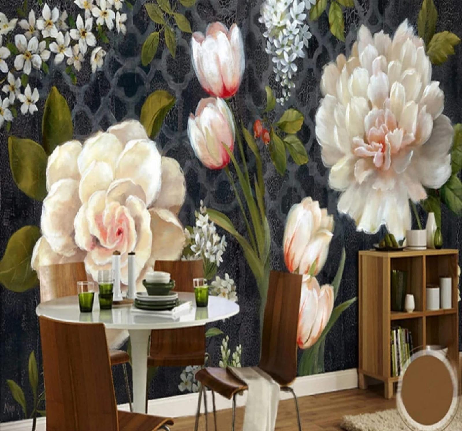 XLMING Vintage Beautiful Tulips Roses Peonies 3D Wallpaper Luxury Home Dining Decor Paste Sofa Living Room The Wall for Bedroom Mural-400cm×280cm