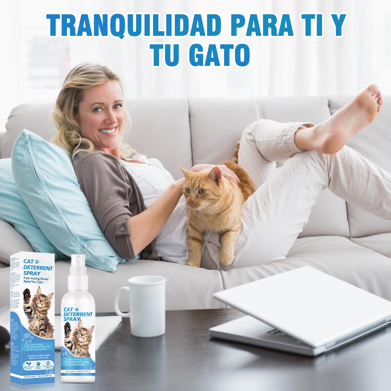 Spray repelente para gatos, Repelente para gatos y ahuyentador de gatos natural, Eficaz ahuyentador de gatos para interiores y exteriores, Spray que ahuyenta a gatos y protege muebles, jardín y sofá