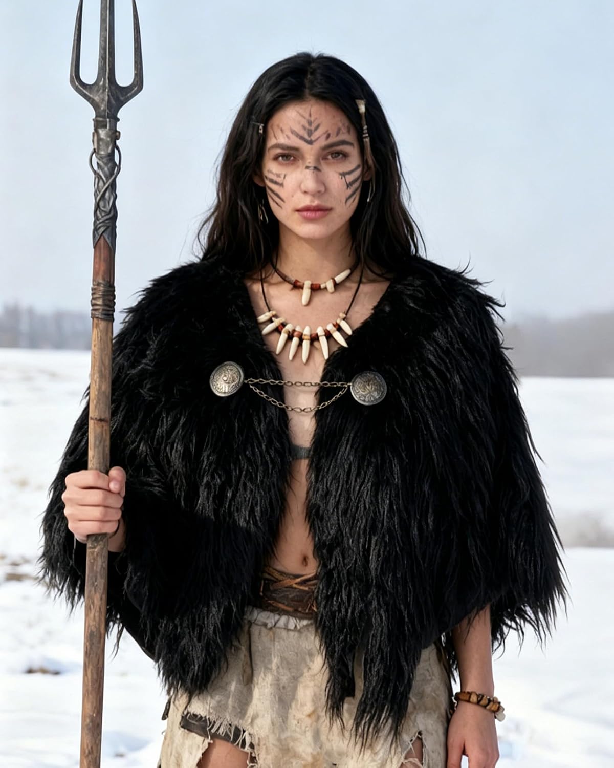 L'VOW Viking Fur Cloak Medieval Fur Shawl Cape Shoulder Wrap Mantle