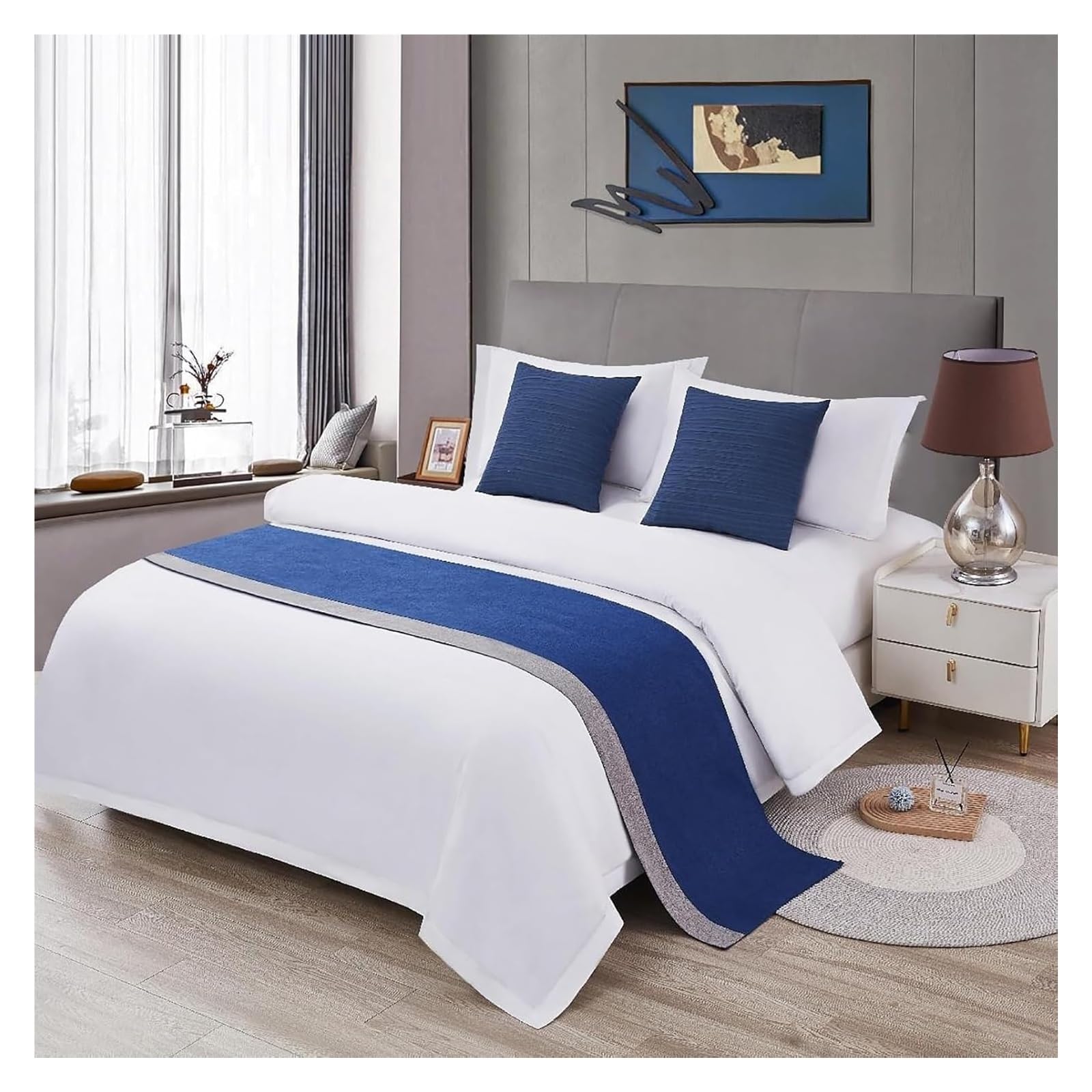 JFGCTYHXY Bed linen throws, Gray Bed Runners Scarves Bicolor Splicing Bedspread Hotel Scarf Bedding Towel Luxury(H,50 * 240cm for 180cm Bed)